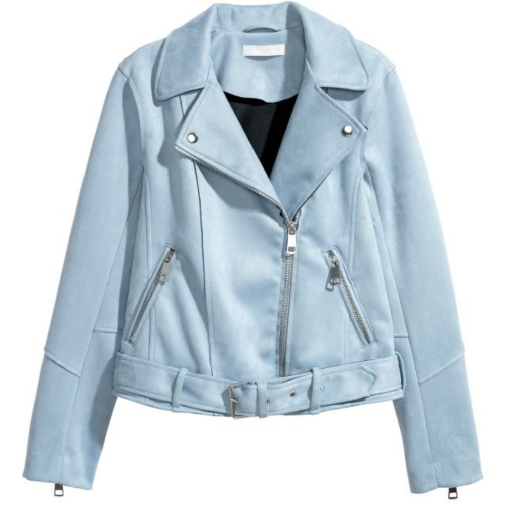 H&M Blue Suede Moto Jacket Size 2 NWT